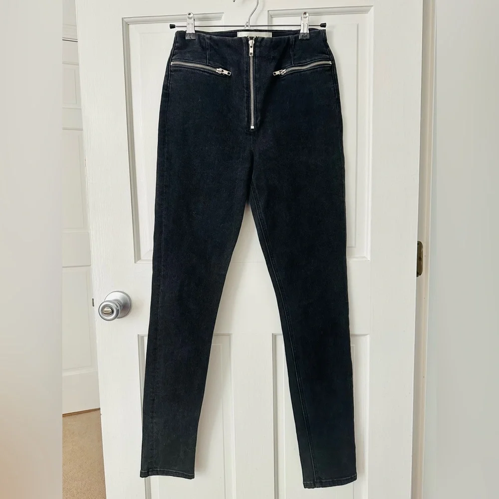 Reformation Niki Jean in Argentine Black Denim Zippers Skinny Size 26 - Picture 3 of 14